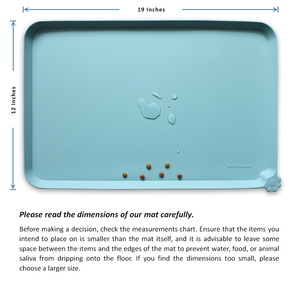 Hoki Found Silicone Non Slip Pet Food Mats - Dog Cat Bowl Placemats - Waterproof for Carpet - Light Turquoise