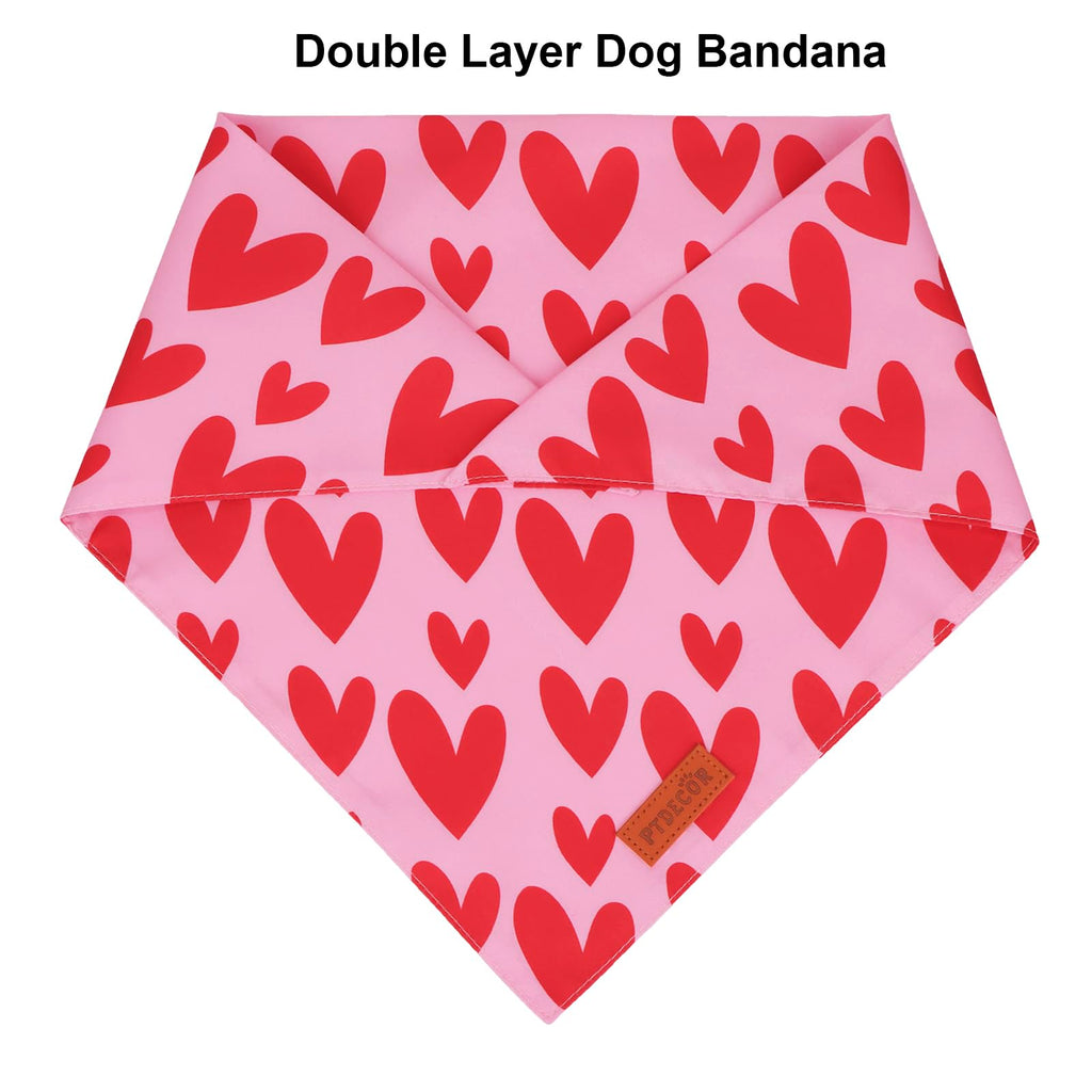 PTDECOR Pink Valentine Dog Bandana, Red Heart Valentine Pet Scarf, Small
