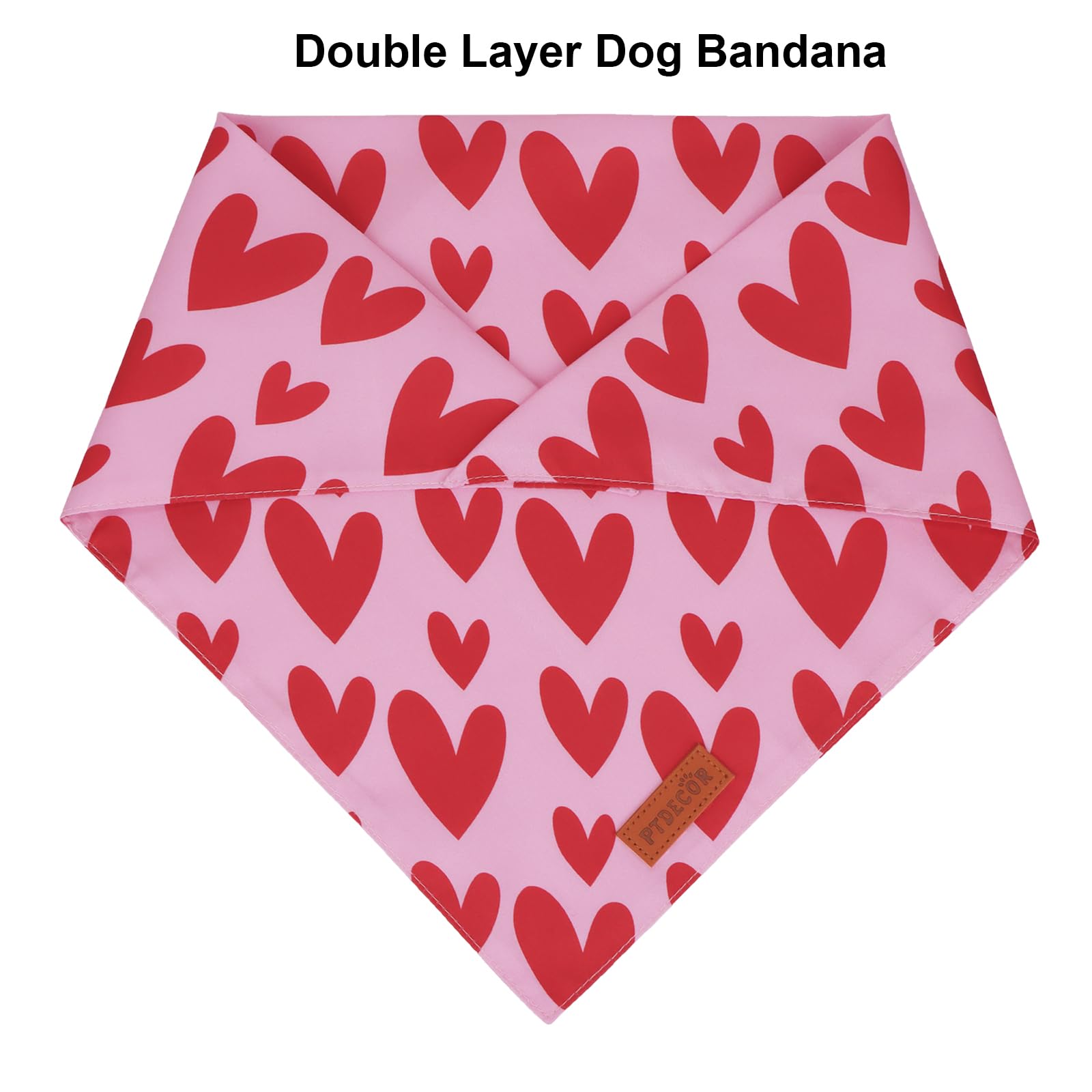 PTDECOR Pink Valentine Dog Bandana, Red Heart Valentine Pet Scarf, Small