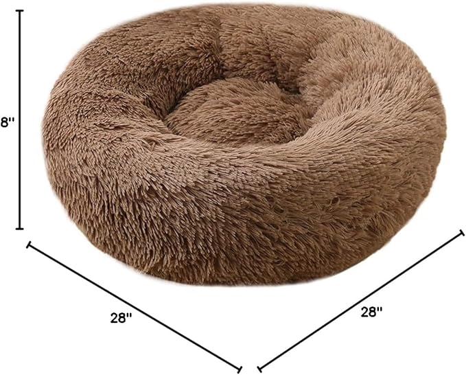 Plush Calming Donut Dog Bed for Small to Medium Dogs, 28 Inch Round Pet Bed