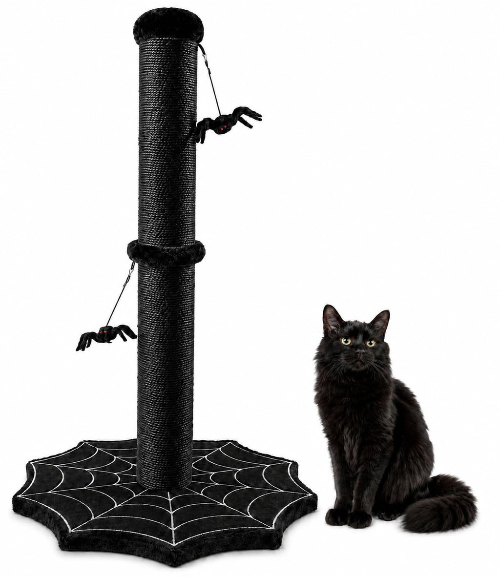 PuzzlePaw Gothic Cat Scratching Post with Spider Toys for Indoor Large Cats