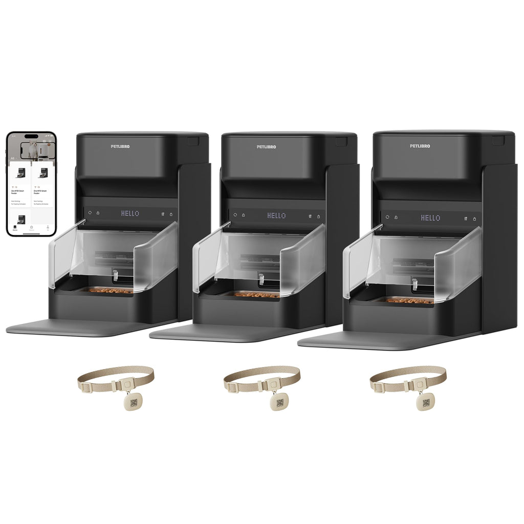 PETLIBRO RFID Automatic Cat Feeders for 3 Cats, Collar Sensor for Personalized Meals, Cats Recognition, Diet Tracking and Anti-Stealing for Multi-Pets Homes and Different Diets, WiFi Food Dispensers