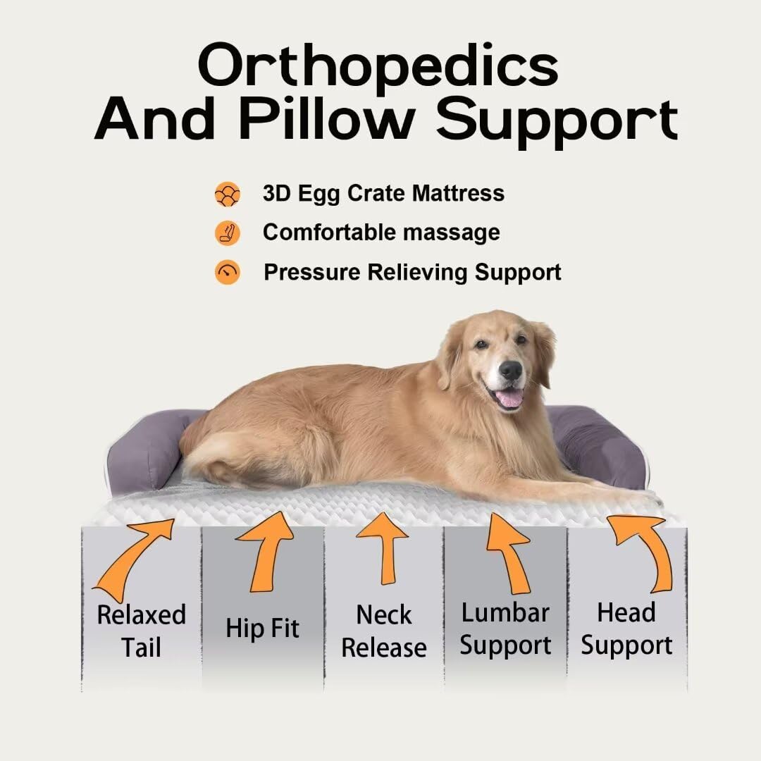 MEKIY XXL Orthopedic Waterproof Dog Bed with Bolster for Extra Large Dogs