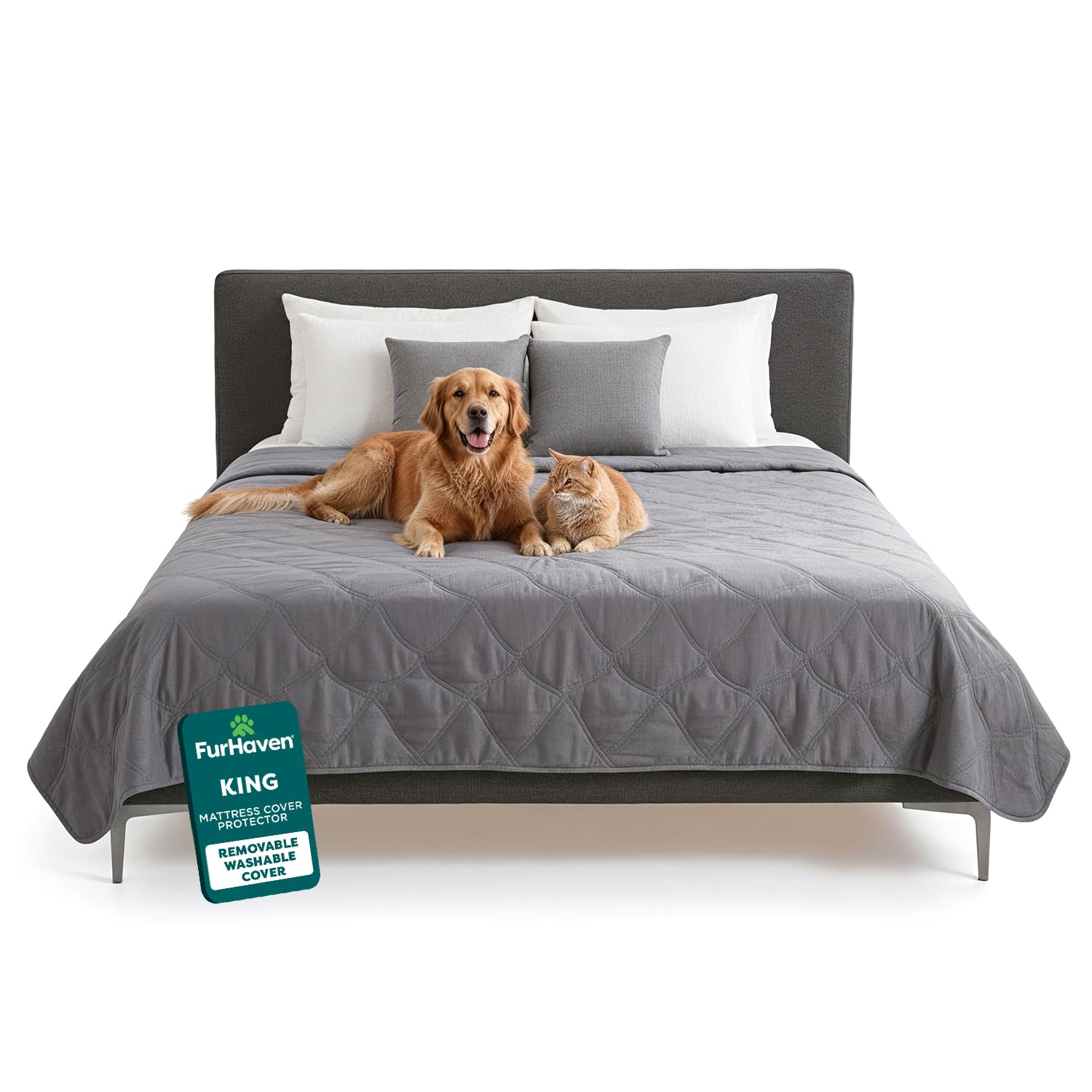 FurHaven Waterproof Blanket & Furniture Protector Cover with Non-Slip Backing, Machine Washable, Jumbo/King, Quilted Twill, Gray