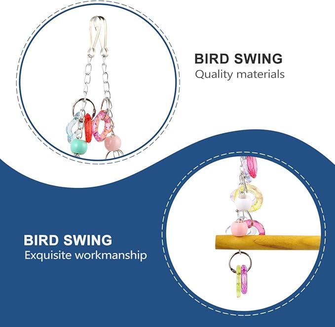 FRCOLOR Pet Bird Swing 7.87 Inch Wooden Hanging Chewing Toy for Medium Small Parrots Parakeets Macaws Cage Garden Rest Play