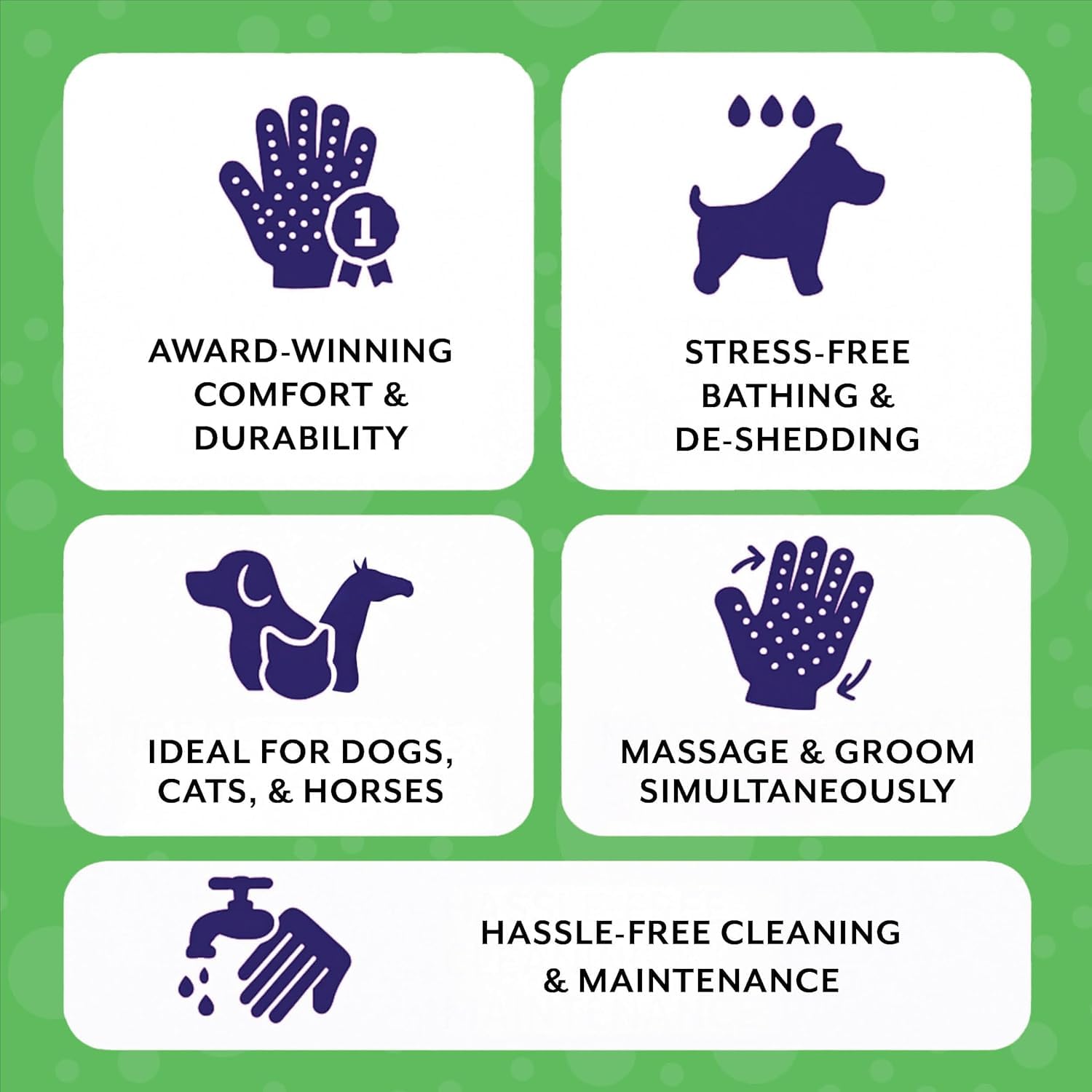 H HANDSON Pet Grooming Gloves - Patented #1 Ranked, Award Winning Shedding, Bathing, & Hair Remover Gloves - Gentle Brush for Cats, Dogs, and Horses (Purple, Large)