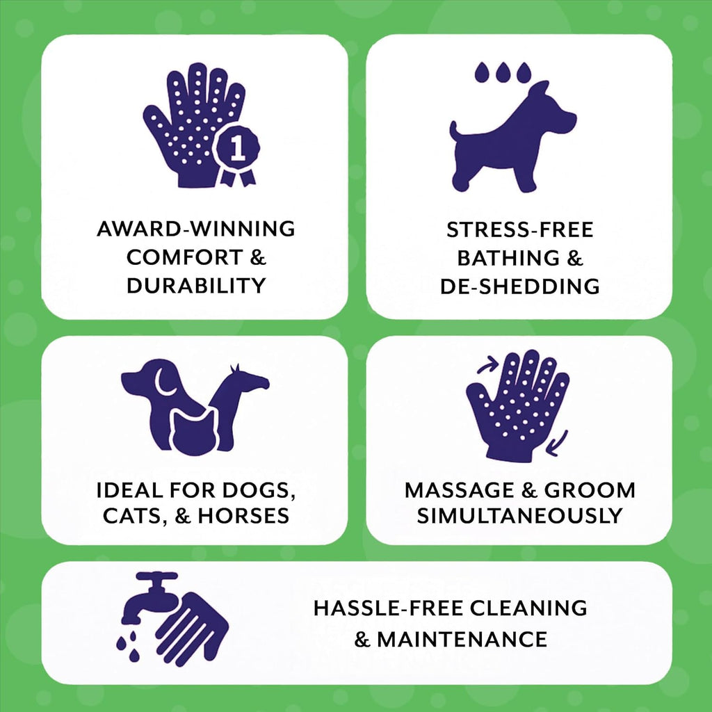 Pet Shedding, Bathing, Grooming, Hair Removing Gloves, Gentle Brush for Cats, Dogs, Horses by the #1 Ranked, Award-Winning Handson Gloves (Green, Large)