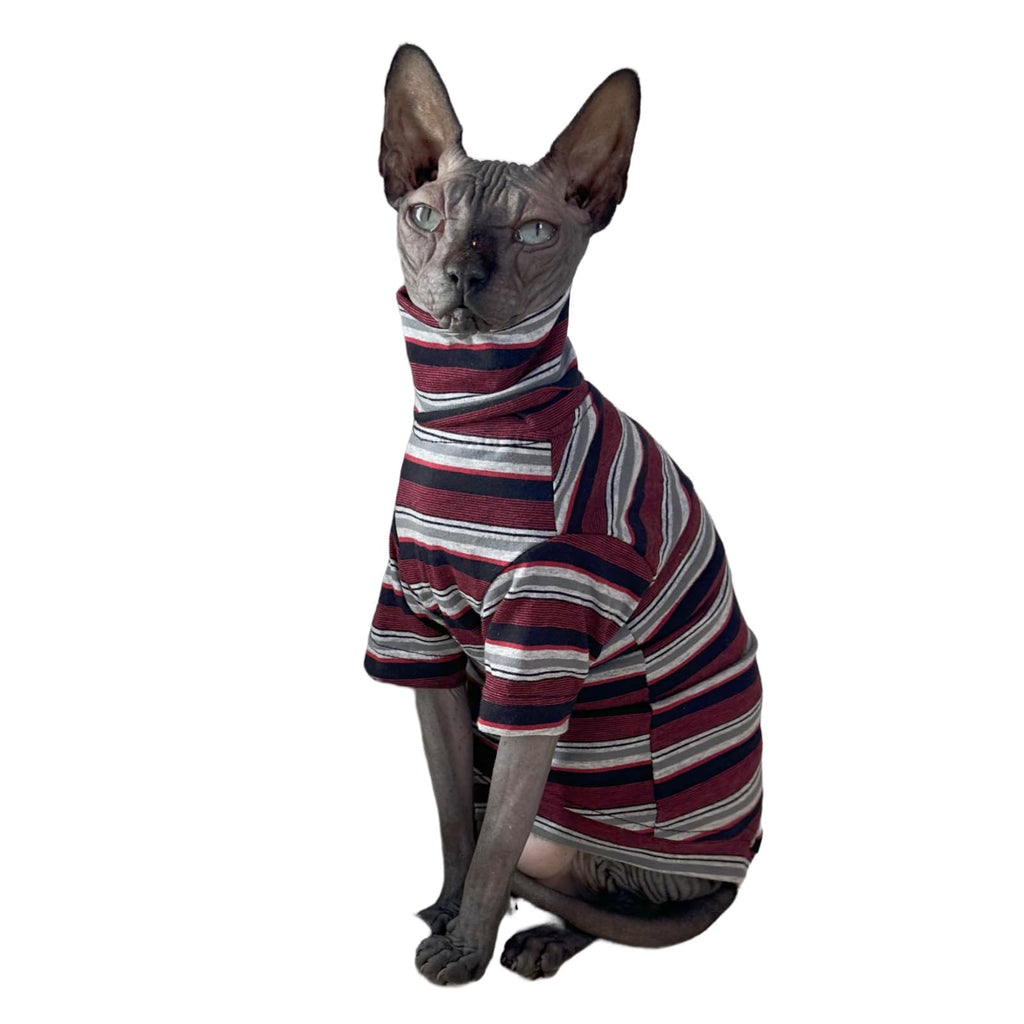 Vintage Stripes Sphynx Hairless Cats Turtleneck Shirt Cotton for Sphinx Cat