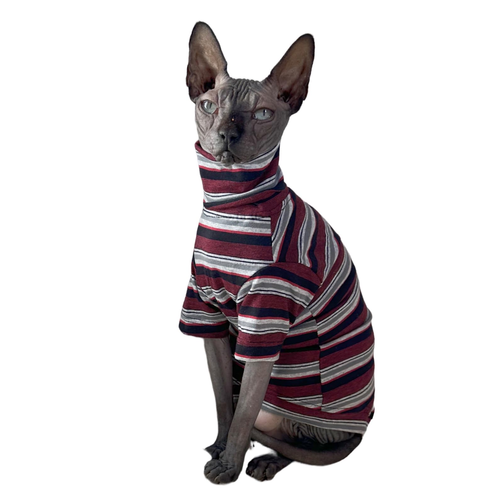 Vintage Stripes Sphynx Hairless Cats Turtleneck Shirt Cotton for Sphinx Cat