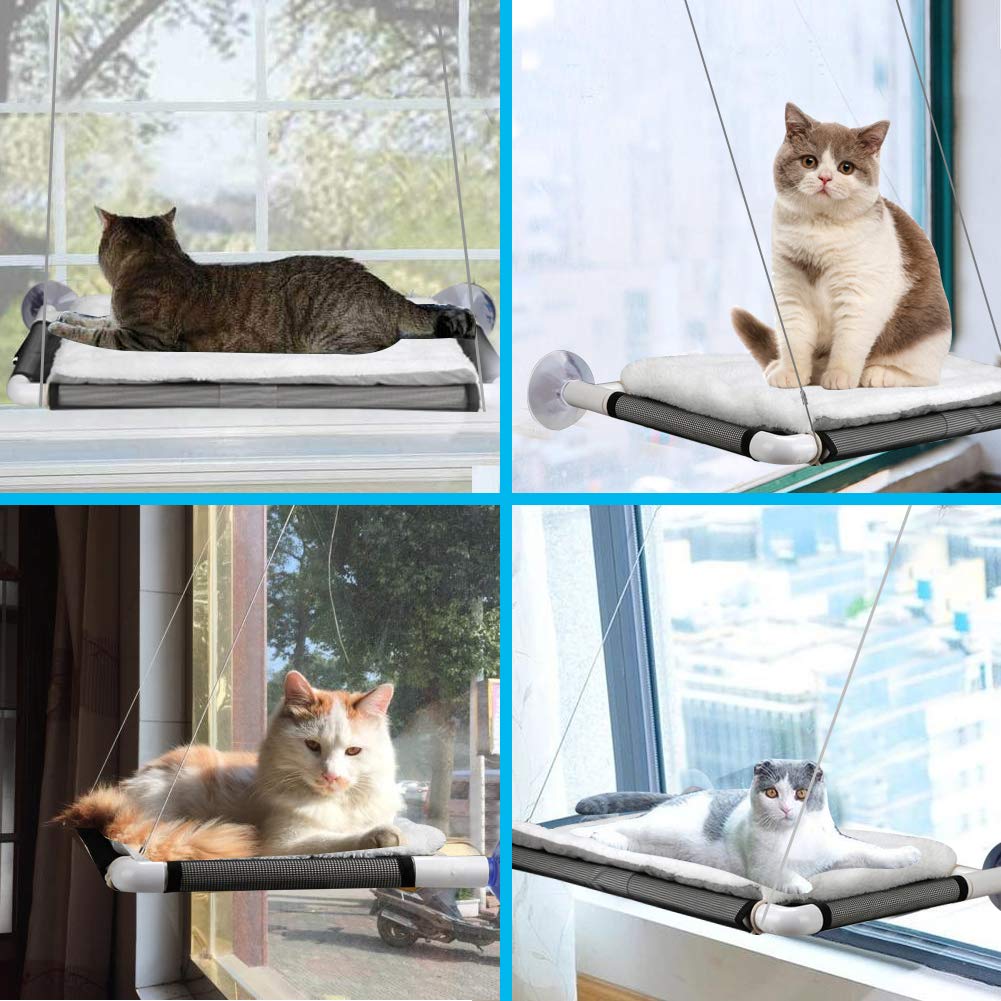 Cat Window Perch, Cat Hammock w/Fleece Blanket Upgraded Screw Suction Cups