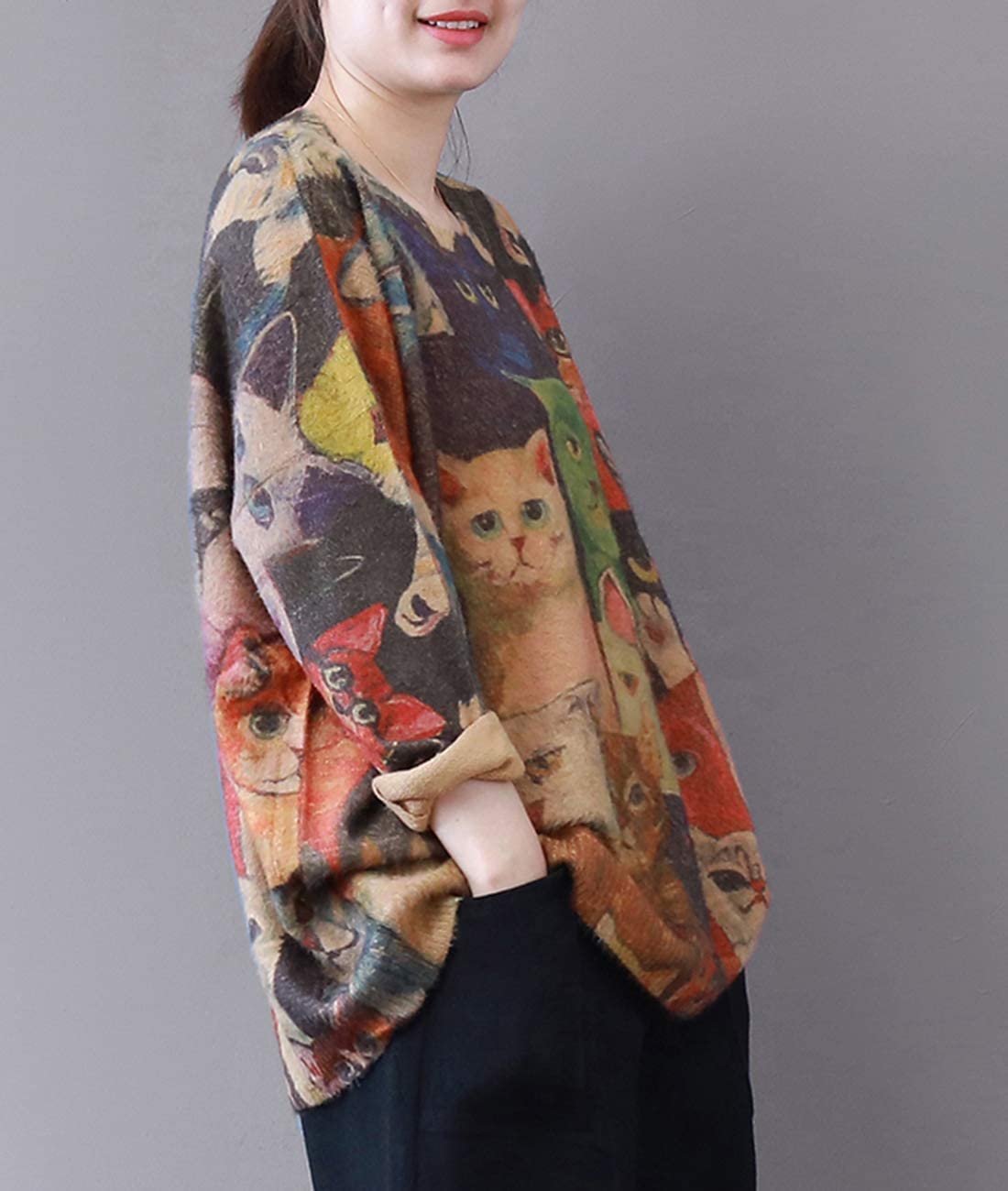 YESNO Women Christmas Sweater Graphic Printed Oversized Pullover Sweaters Casual Loose Knit Tops 2XL S01 CR01