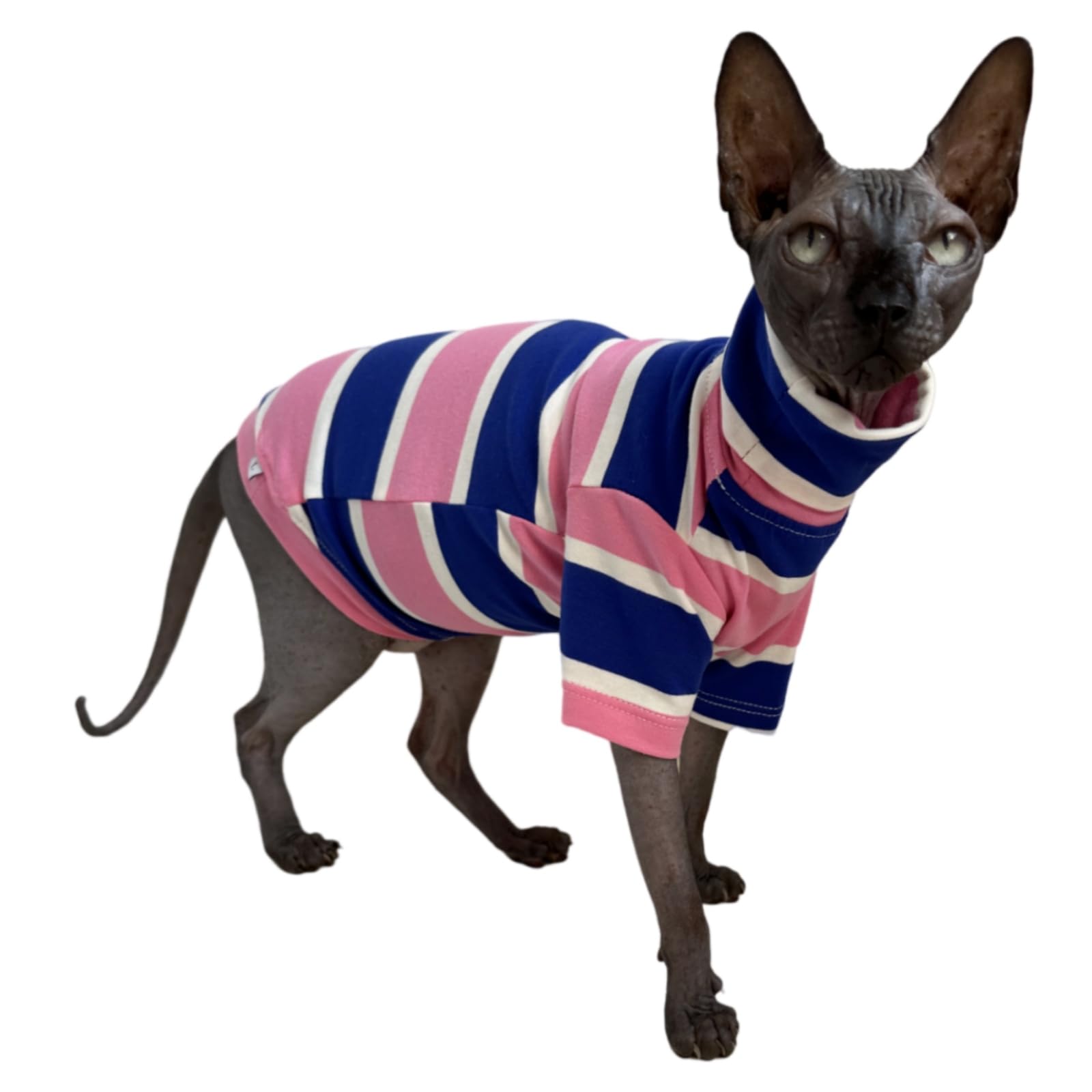 Vintage Stripes Sphynx Hairless Cats Turtleneck Shirt Cotton for Sphinx Cat