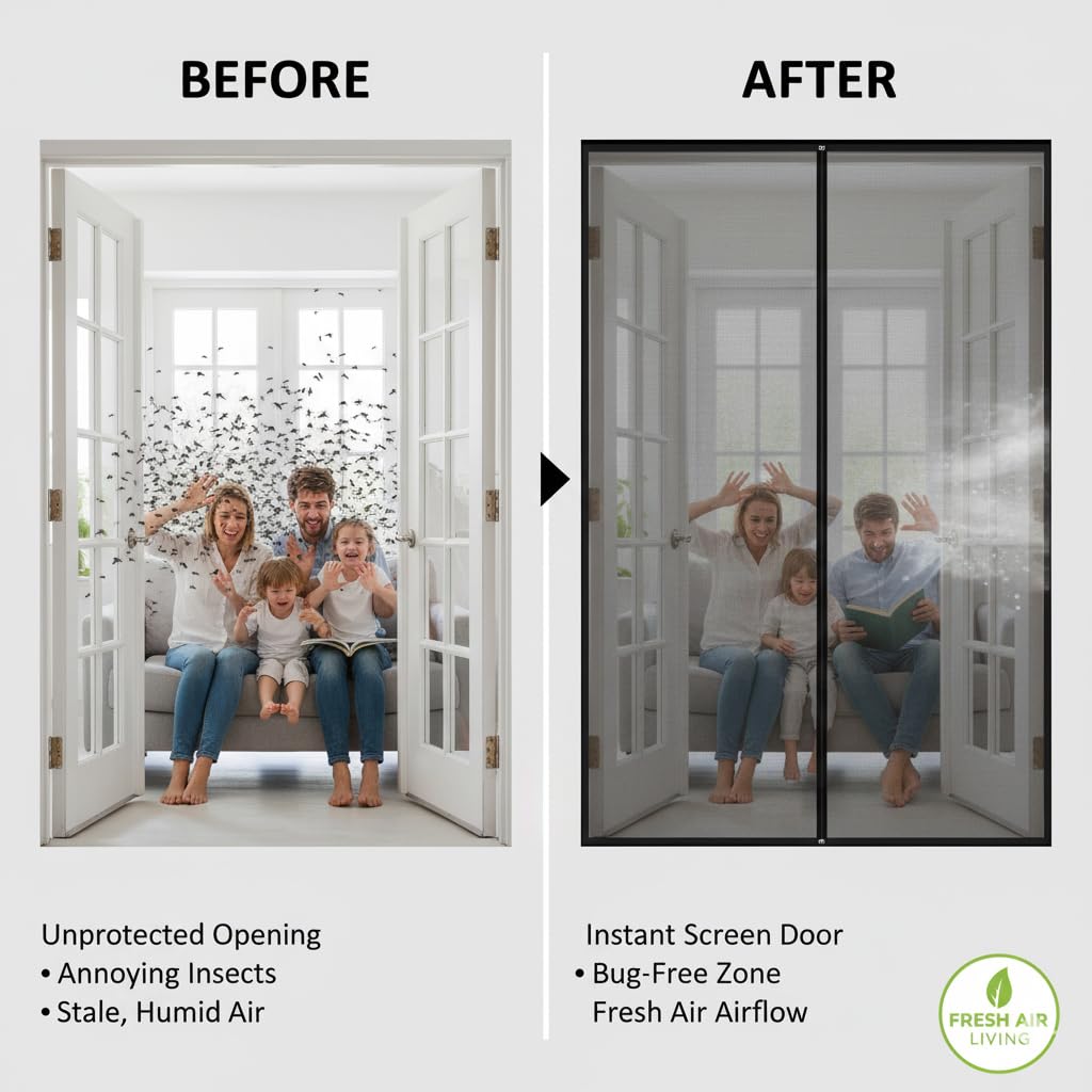 CANLENE Premium Magnetic Screen Door, Heavy-Duty Reinforced Mesh, Ultra-Dense Weave, Smooth Auto-Close, Pets & Kids – Hands-Free, No-Gap Seal