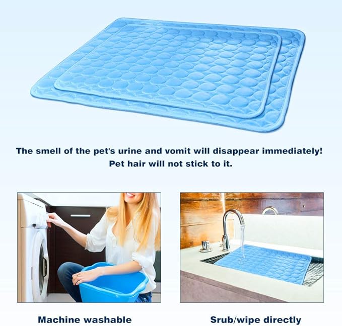 Washable Dog Cooling Mat Ice Silk Cooling Mat for Dogs Pet Self Cooling Pad Blanket Dog Cool Pad for Indoor & Outdoor Car Seats (Blue, 40x28 in)