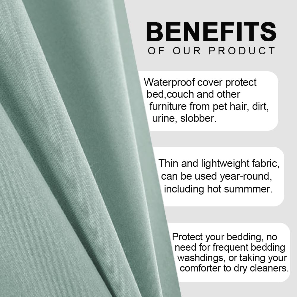 DUJUIKE Waterproof Bed Cover for Dog and Cats,Pet Hair Resistant Bed Sheet Cover, Protective Bed Liner Cover with 100% Waterproof Breathable Thin Fabric (Green, Super King 90 * 118 inch)