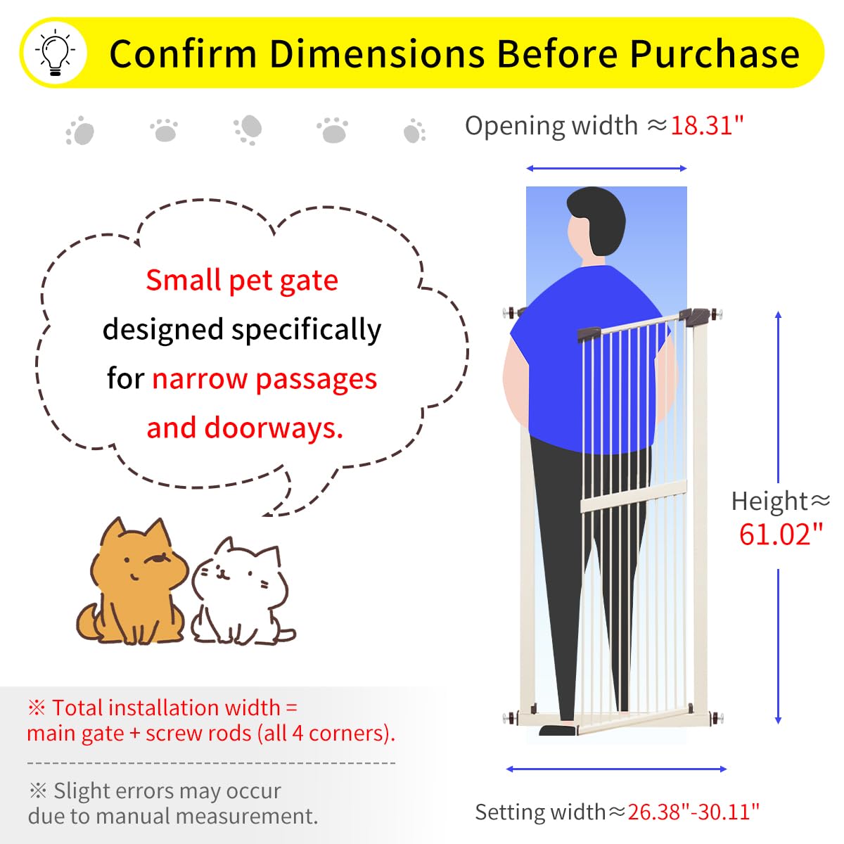 Lumizone 61.02" Extra Tall Pet Gate for Cat Dog 26.38"-30.11" Wide Cream
