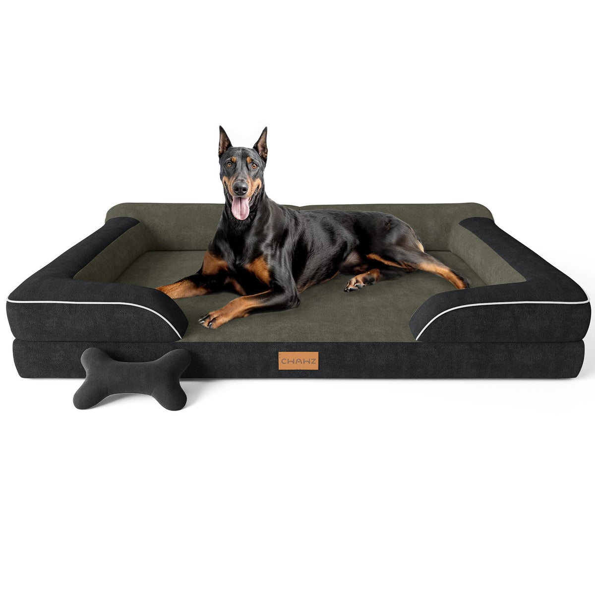 CWAWZ Extra Large Dog Bed, Orthopedic Dog Beds with Cooling Gel Memory Foam, Waterproof XL Pet Bed with Removable Washable Cover, 42" Pet Sofa Couch Dutch Velvet with Bone Toy, Brown