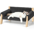 FAMIDGE Elevated Cat Couch Bed for Indoor Cats - Wooden Pet Sofa with Removable Washable Thick Cover Raised Kitty Lounge Chair Suitable for Puppy or Small Animals(Cat Sofa Grey)