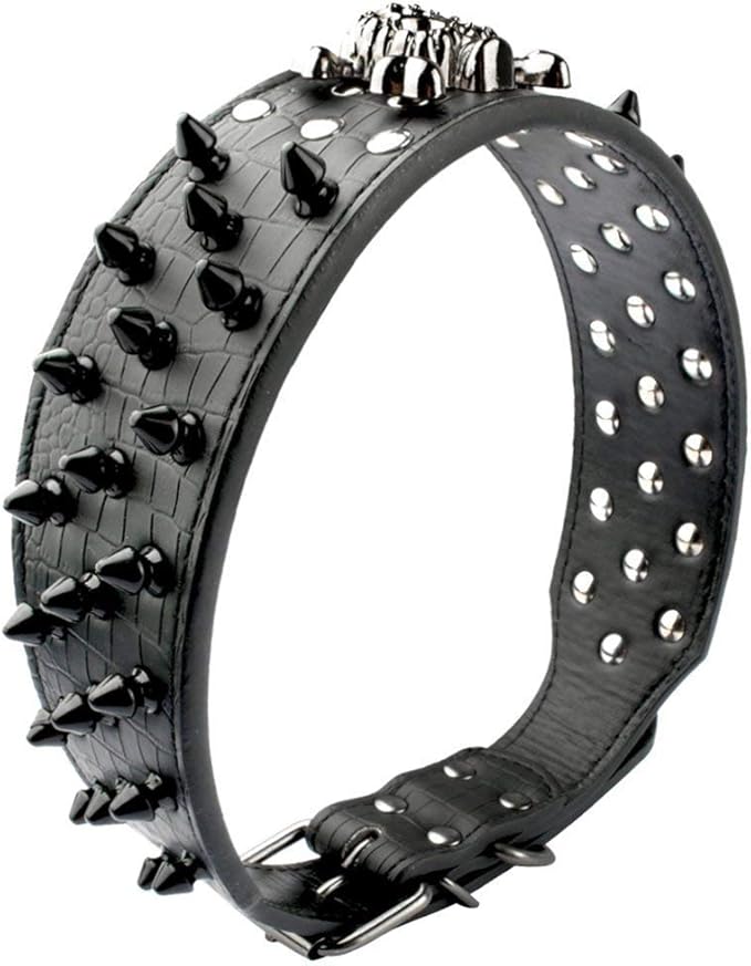 Serijoars Spiked Studded Dog Collar, PU Leather Dog Collar, Adjustable Pet Collars for Medium or Large Breed Pet (XL, Pink2)