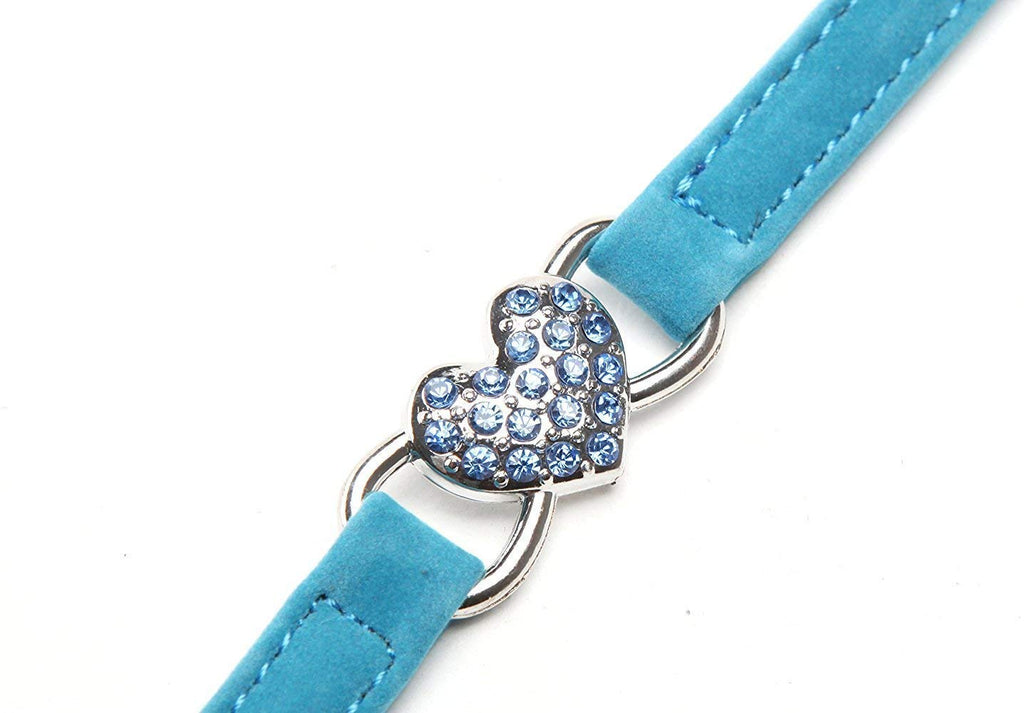 CHUKCHI Pink Soft Velvet Safe Cat Adjustable Collar with Crystal Heart Charm and Bells 8-11 Inches(Black+Red+Pink+Blue)