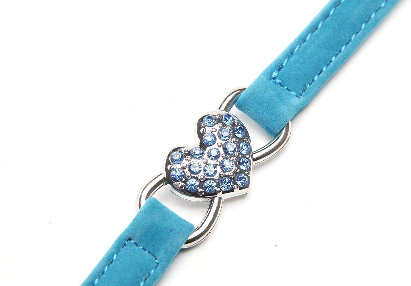 CHUKCHI Pink Soft Velvet Safe Cat Adjustable Collar with Crystal Heart Charm and Bells 8-11 Inches(Black+Red+Pink+Blue)