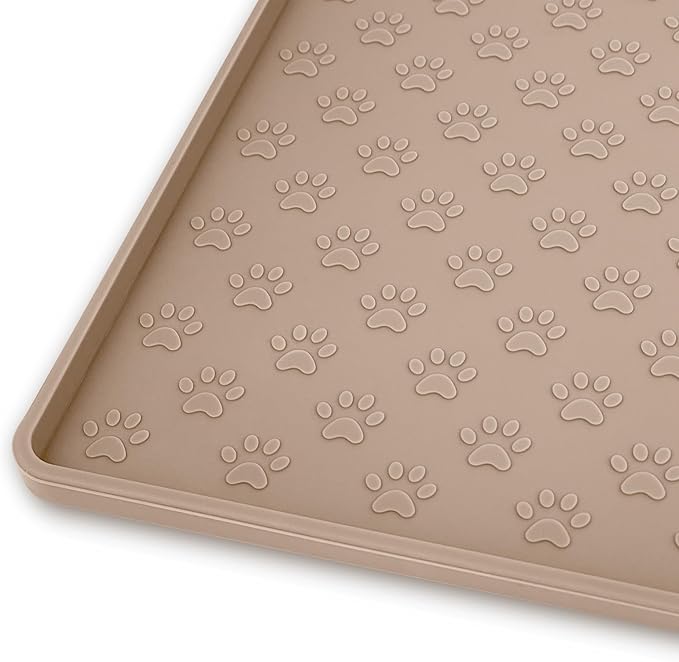 Ptlom Dog Food Mat Anti-Slip Bowl Mats for Food and Water, Waterproof Silicone Pet Placemat with High Raised Edges, Non-Slip Puppy Feeding Tray for Small, Medium Large Cats Dogs, 24.5" 16.5"