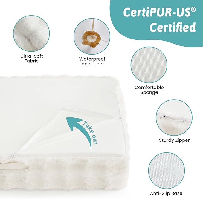 Orthopedic Dog Bed for Extra Large Dog, Soft and Warm Faux Fur Sofa for Giant Pet Up to 150 lbs, Foam Bolster Anti-Slip Couch with Washable Removable Cover, XXL 48x35x8 inch, Beige