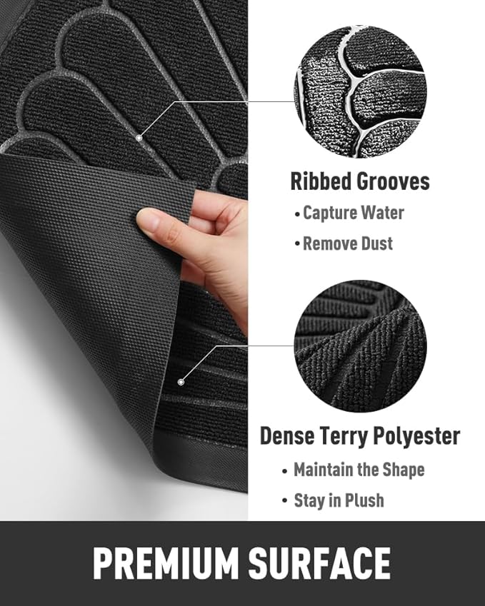 tchdio Door Mat Outdoor Indoor Entrance Doormat-Semicircular Durable Rubber Non Slip Front Door Mat for Outside Inside Entry Entryway Dirt Trapper WelcomeMat for Muddy Paws and Shoes-Black 17”x30”