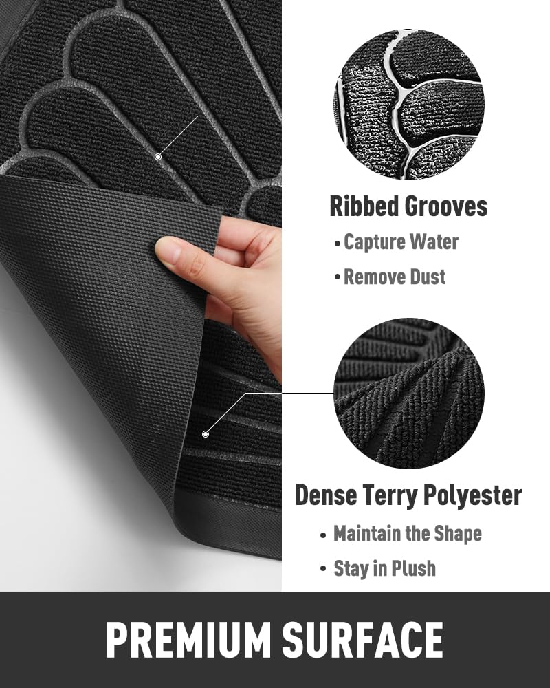 tchdio Door Mat Outdoor Indoor Entrance Doormat-Semicircular Durable Rubber Non Slip Front Door Mat for Outside Inside Entry Entryway Dirt Trapper WelcomeMat for Muddy Paws and Shoes-Black 24”x47”