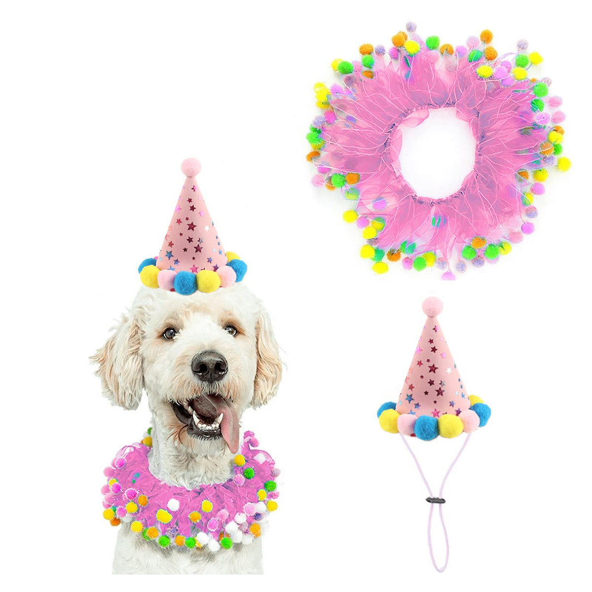 Lionheart glory Christmas Collar Pom-Pom Plush Ball Collar for Large Dogs Pet Christmas Costume Soft Funny Dog Collar Xmas Party Accessories Headgear