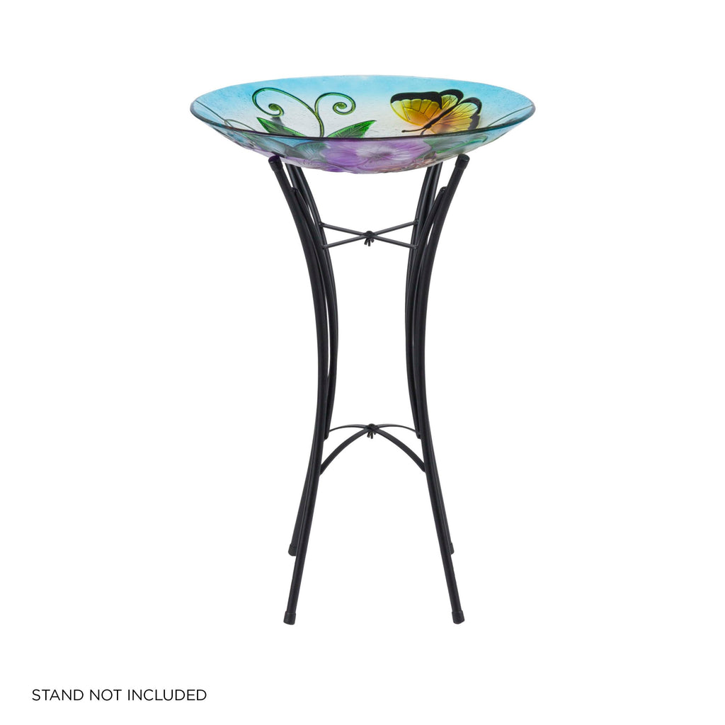 Alpine Corporation 18" Glass Birdbath Topper with Colorful Butterfly and Flowers
