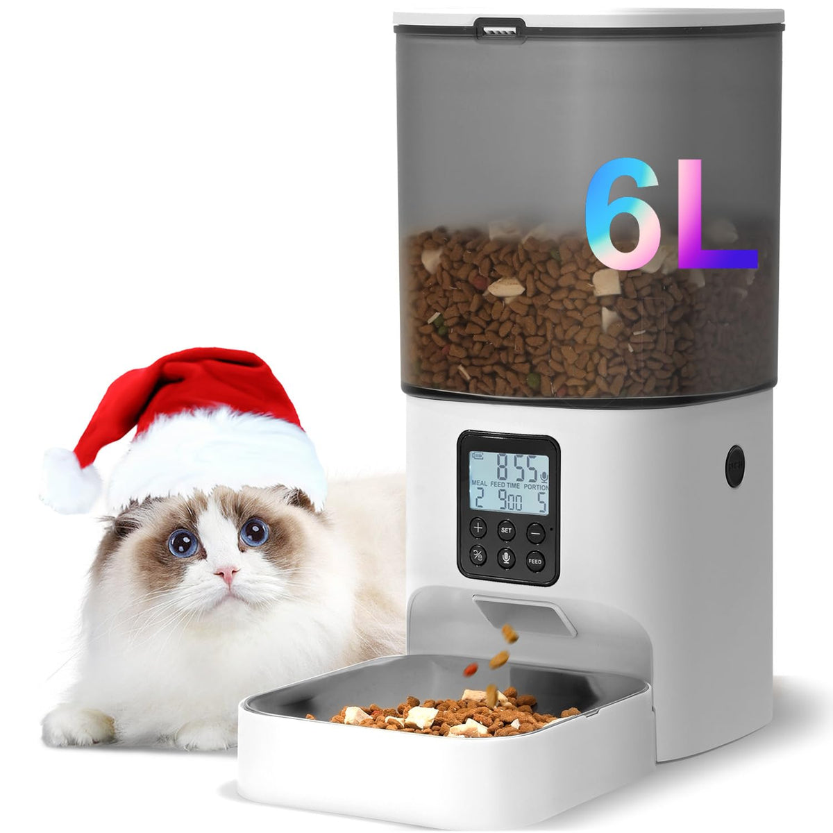 ANDOLL HOME Automatic Cat Feeder, 6L Cat Food Dispenser with 10s Voice Recorder, Pet Feeder up to 8 Meals per Day, Timed Feeder with Dry Food Sealed Ring (Jade White)