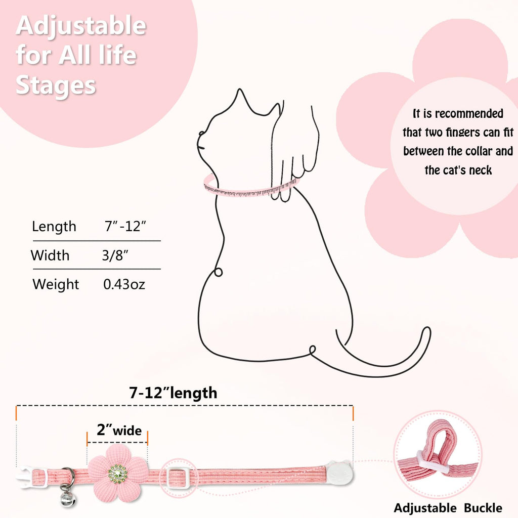 Cat Collar, HANSHILAI Kitten Collar with Bells, Cute Cat Collar Breakaway for Girl Boy with Flower,Collar para Gatos (Rhinestones Yellow & Pink & Orange & Purple)