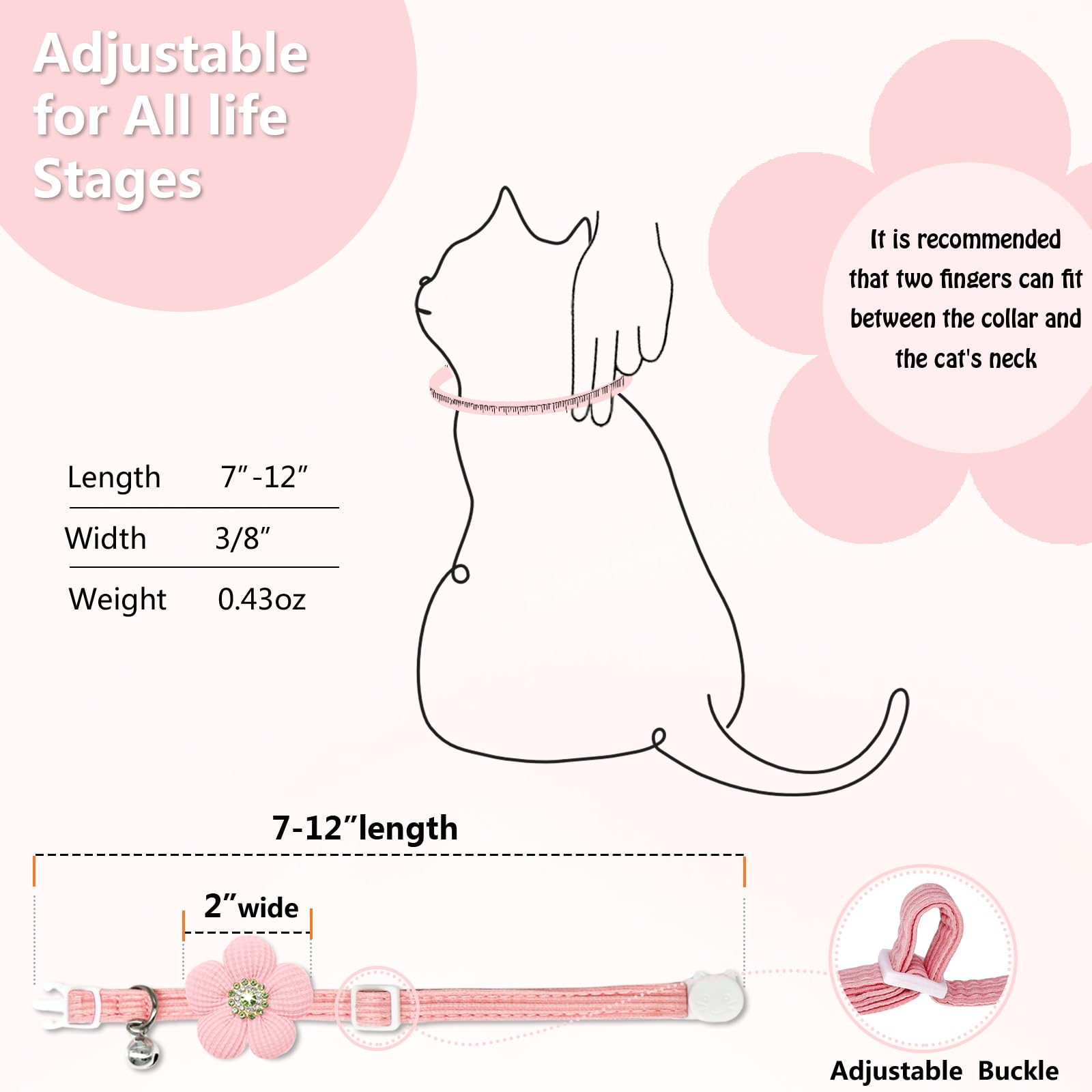 Cat Collar, HANSHILAI Kitten Collar with Bells, Cute Cat Collar Breakaway for Girl Boy with Flower,Collar para Gatos (Rhinestones Yellow & Pink & Orange & Purple)