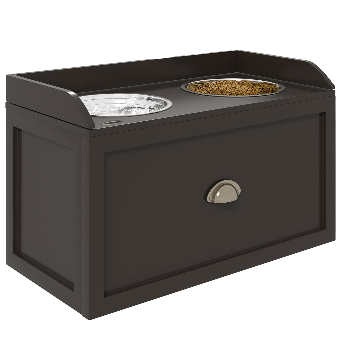 PawHut Dog Feeding Station with Storage Drawer, Dog Food Storage Cabinet with 2 Removable Elevated Pet Bowls for Large Sized Dogs, Coffee