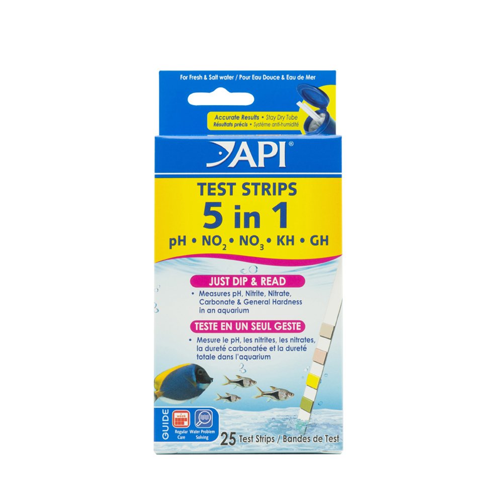API 5-IN-1 TEST STRIPS Freshwater and Saltwater Aquarium Test Strips 100-Count Box