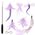 SONGWAY Cat Wand Toys for Indoor Cats - Cat Toy Set with Retractable Teaser Wand and 6 PCS Fairy Feather Toy Refills, Dragonfly Tassel Cat Toys Interactive, Purple