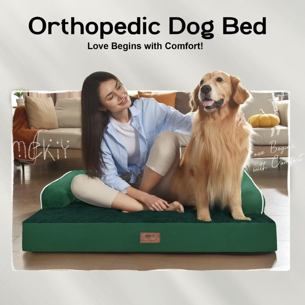 MEKIY Orthopedic Washable Dog Bed with Bolster for Medium to Large Dogs