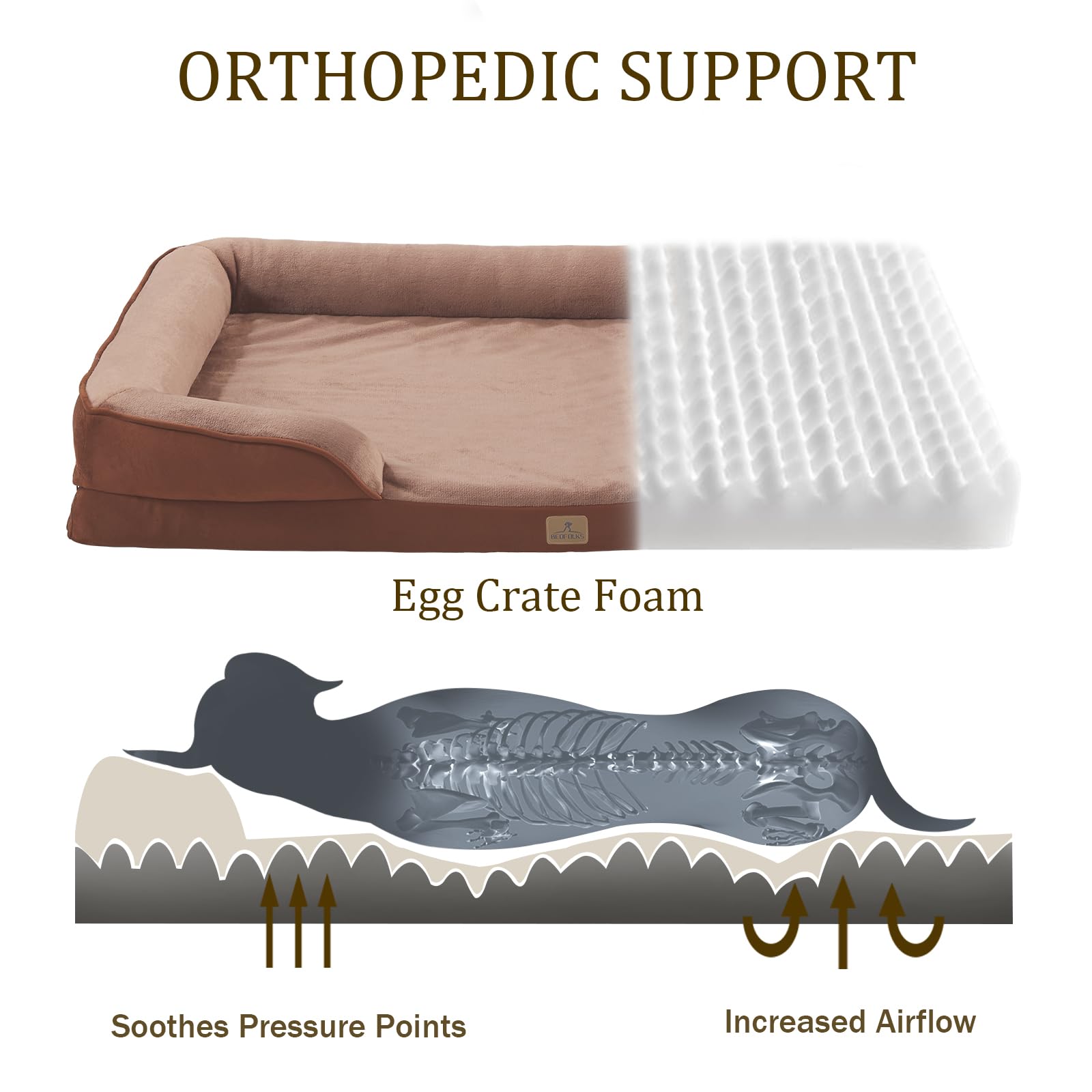 Bedfolks Orthopedic Dog Bed Extra Small, Waterproof Dog Sofa Bed for Small Dogs & Cats, Egg Foam Pet Couch Bed with Removable Washable Cover and Nonslip Bottom, Brown