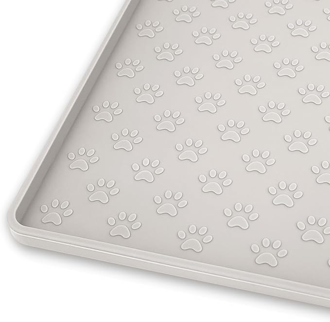 Ptlom Dog Food Mat Anti-Slip Bowl Mats for Food and Water, Waterproof Silicone Pet Placemat with High Raised Edges, Non-Slip Puppy Feeding Tray for Small, Medium Large Cats Dogs, 24.5" 16.5"