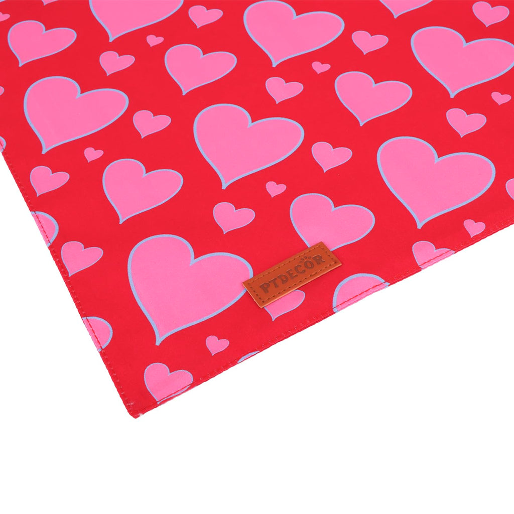 PTDECOR Pink Valentine Dog Bandana, Red Heart Valentine Pet Scarf, Small