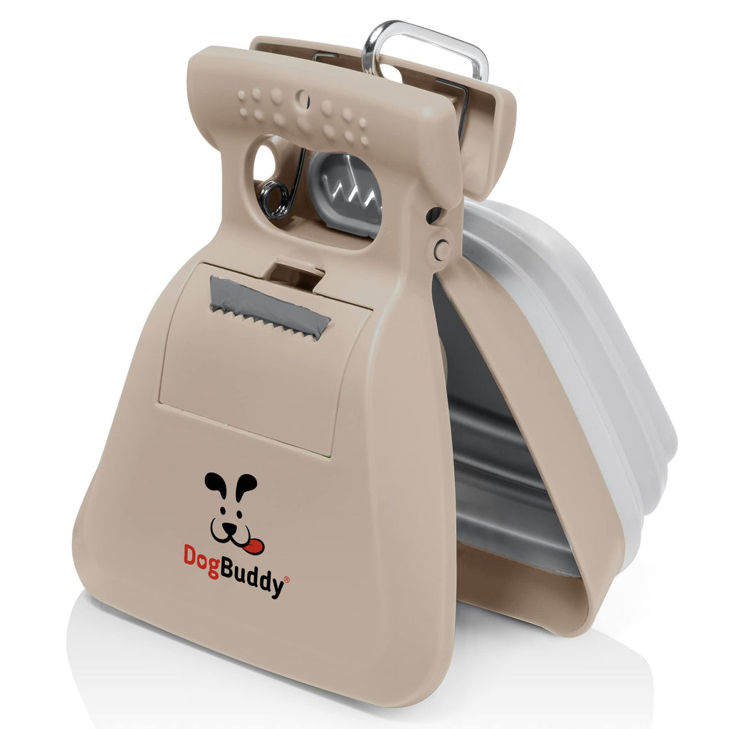 DogBuddy Pooper Scooper, Portable Dog Pooper Scooper, Poop Scooper for Small and Large Dogs, Pooper Scooper with Bag Attachment, Leash Clip and Dog Waste Bags Included (Large, Taupe)
