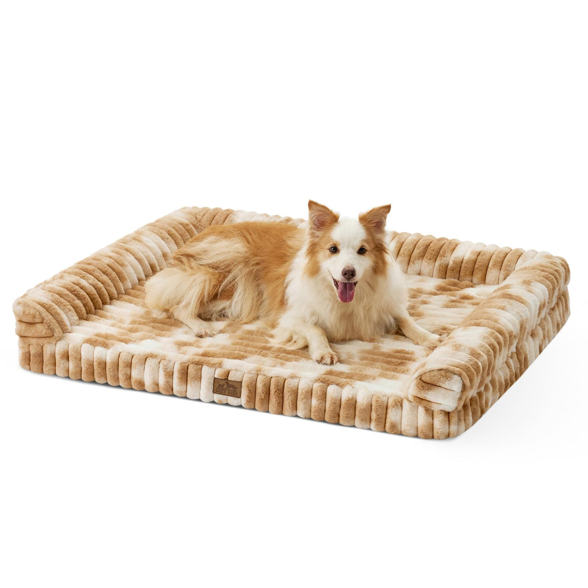 COZY KISS Faux Rabbit Fur Dog Bed, Extra Large, Tie-Dye Brown