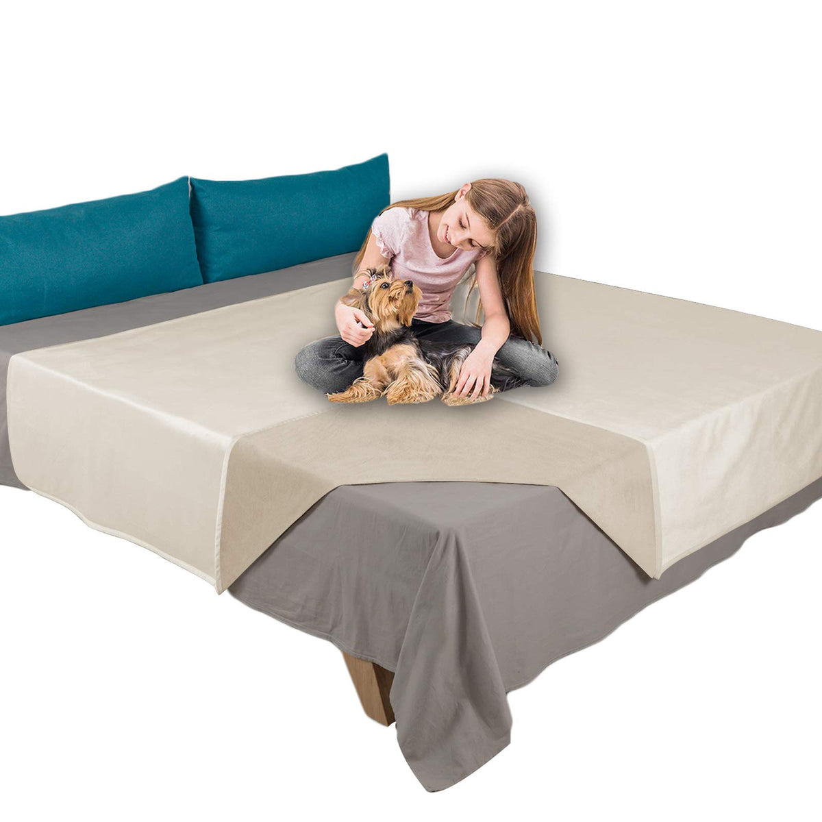 Ameritex Pet Bed Blanket Reversible 100% Waterproof Velvet Super Soft for Sofa and Bed (82x102 Inches, Light Grey+Beige)
