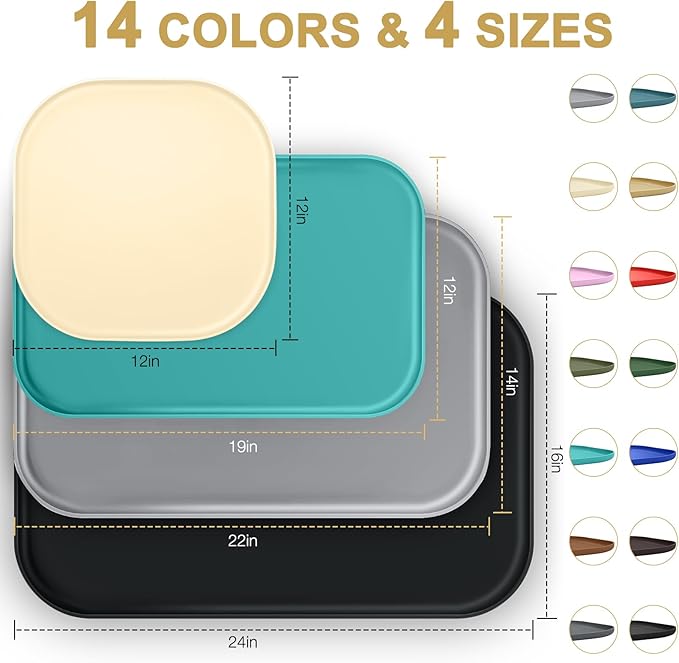 Silicone Pet Feeding Mat with Raised Edge for Food and Water, Dog Bowl Mats, Cat Bowls Placemat with High Lip for Floor Waterproof, Rubber Tray for Cats and Dogs 19 x 12 x0.7 Light Gray