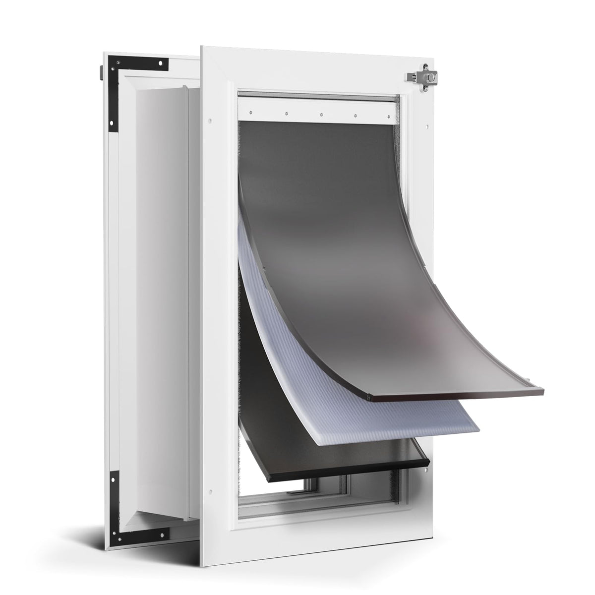 PETCOMING 3-Flaps Aluminum XL Dog Door for Wall, Pets Up to 220 lb