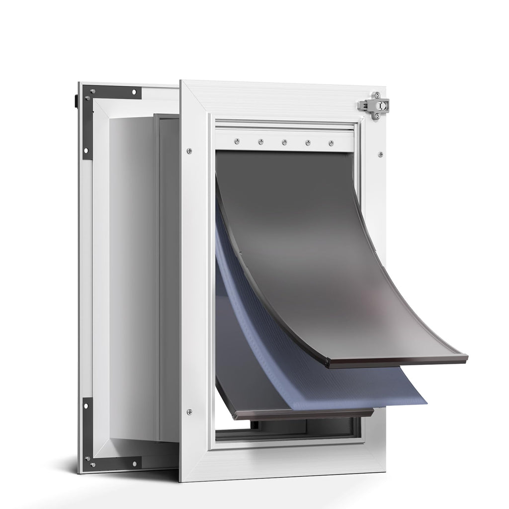 PETCOMING 3-Flaps Aluminum XL Dog Door for Wall, Pets Up to 220 lb
