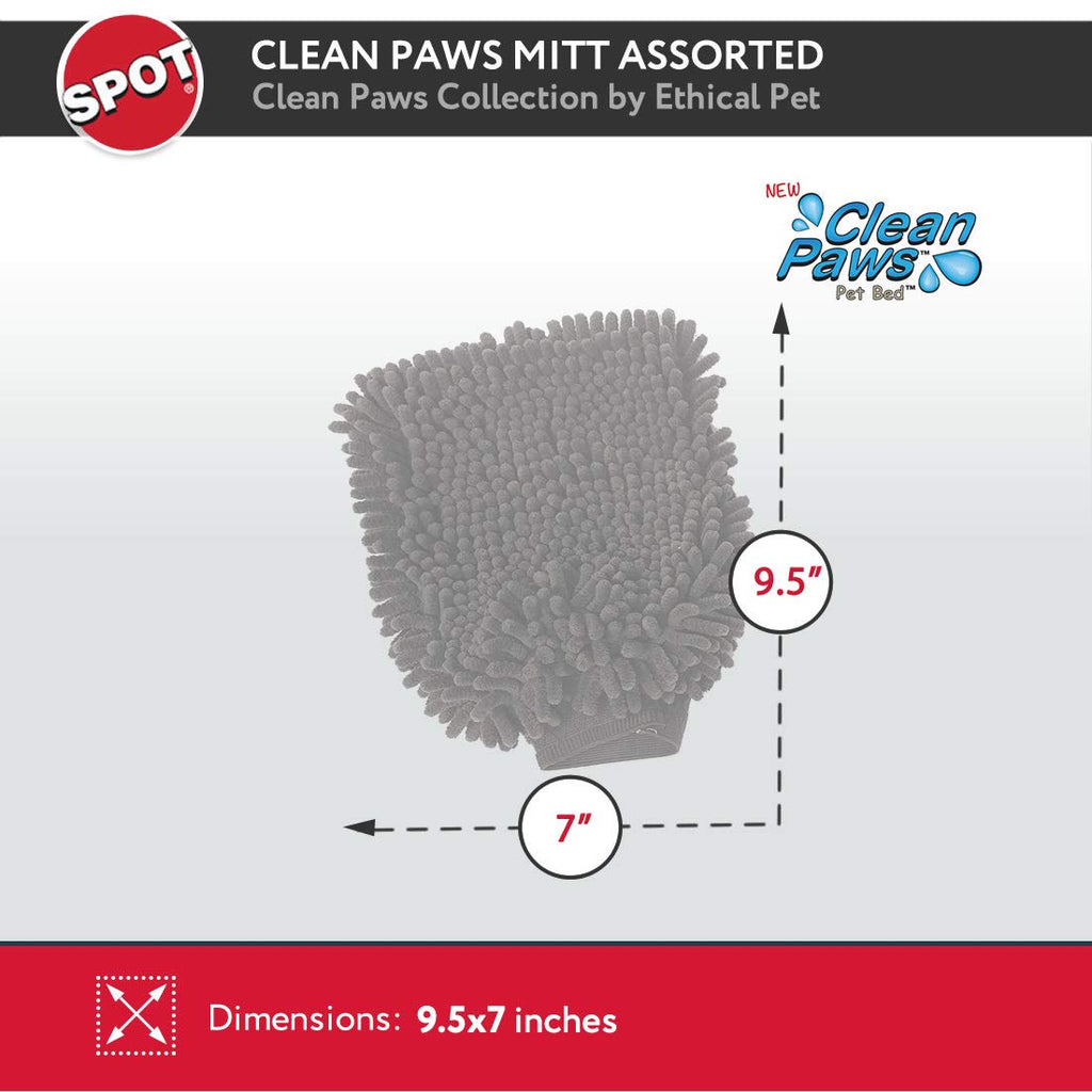 SPOT Clean Paws Chenille Microfiber Dog Towel Mitt - Super Absorbent, Quick-Drying, Washable, Double-Sided Glove for Wet Paws & Body, Durable, Odor-Free, Gently Massages & Dries, 9.5in x 7in