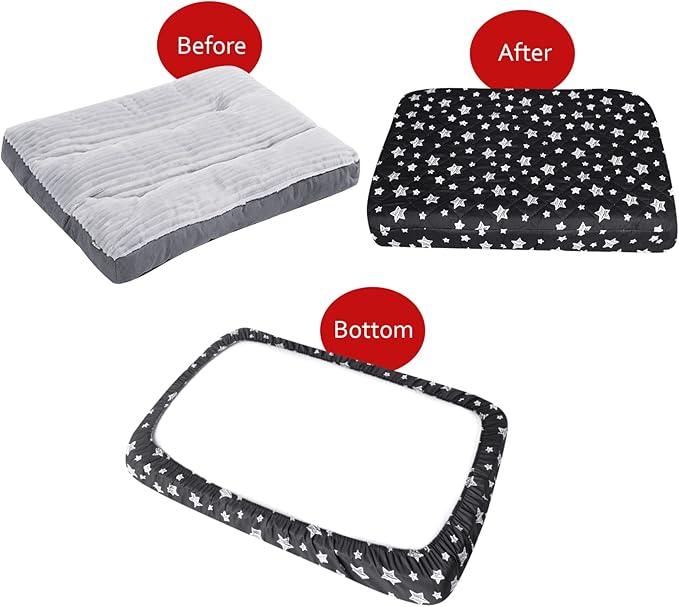 Waterproof Dog Bed Covers Replacement Washable Pet Hair Easy to Remove, Noiseless Quilted Puppy Pet Bed Cover Lovely Black Star Print 27x36 Inches, for Dog/Cat, Cover Only
