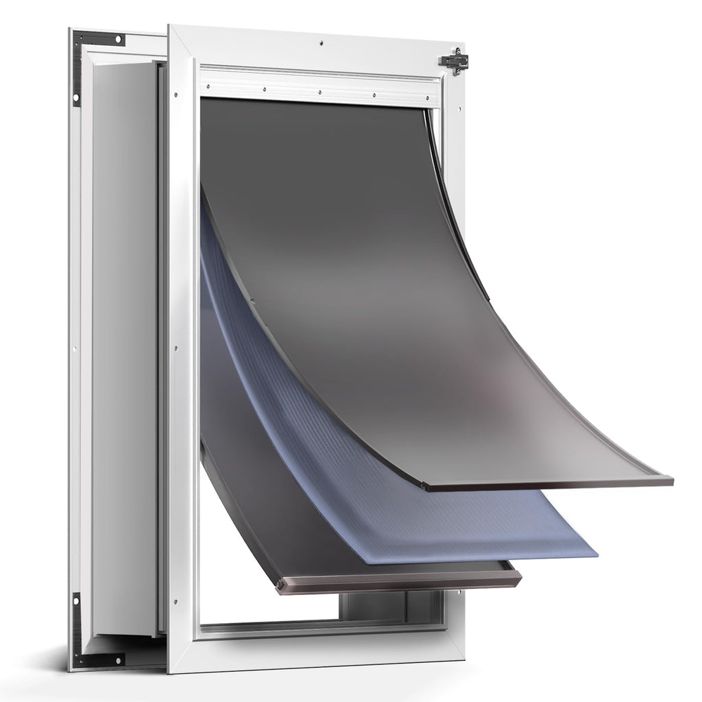 PETCOMING 3-Flaps Aluminum XL Dog Door for Wall, Pets Up to 220 lb